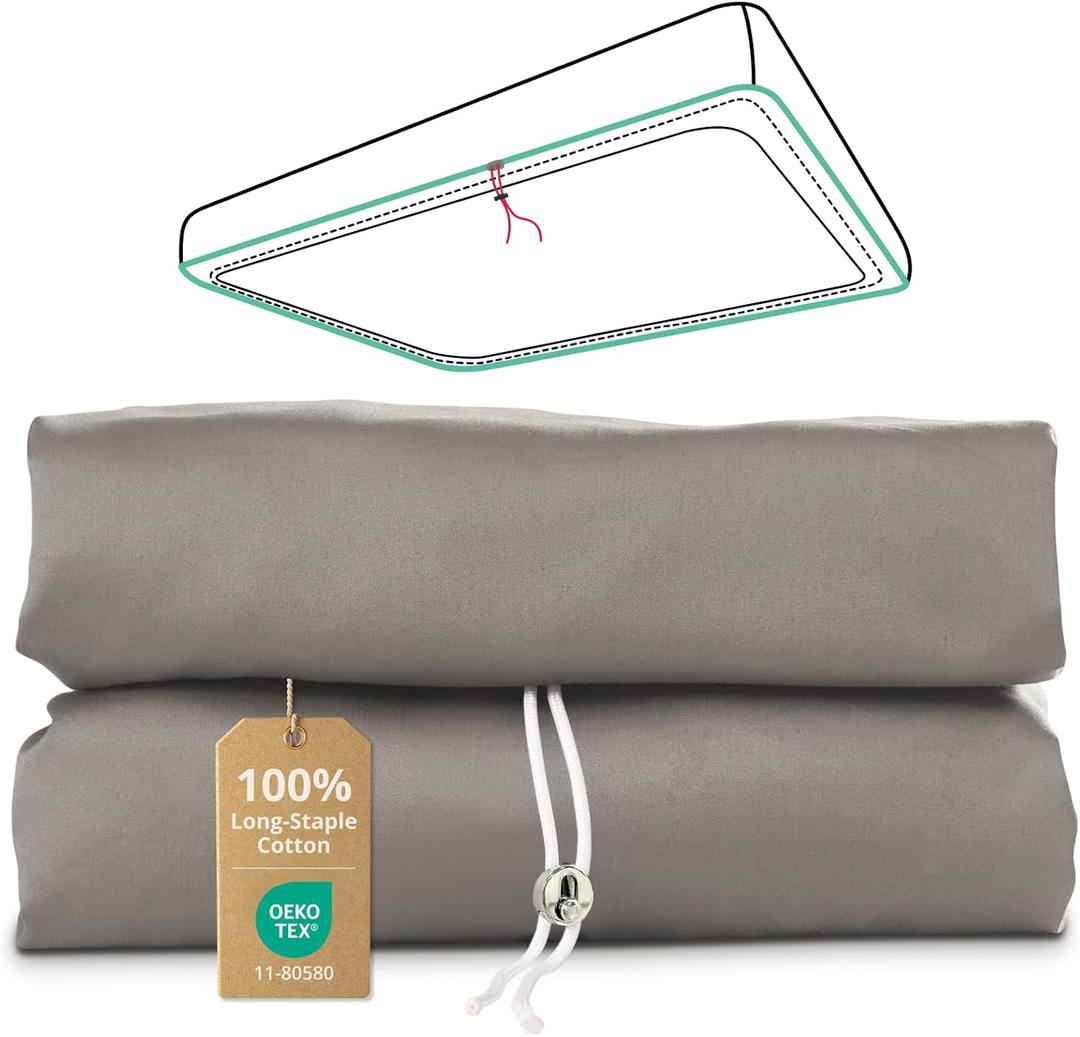 Queen Fitted Sheet Only with Drawstring and 360 Elastic Strap for Tight Fit, 100% Long-Staple Cotton Fitted Queen Sheet, Luxury Soft, No Slippage, 1000TC, Deep Pocket Fits 8" to 16" Mattress