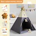 RONGFA Teepee Tent for Kids, 100% Cotton Play Tent with Mat, Kids Teepee Tent with Colored Flag, Quality Portable Play Tent with Carry Bag for Girls and Boys Indoor Outdoor (Beige Gray with Mat)