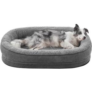 JOEJOY Orthopedic Dog Bed for Large Dogs, Egg-Crate Memory Foam Pet Bed with Bolster Sides, Waterproof Lining, Removable Washable Cover & Non-Slip Bottom, Grey (L(35"x 25"x 7"))