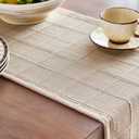 ZeeMart Linen Checked Table Runner, 13x72 Inches Beige, Textured Woven Farmhouse Table Runners 72 Inches Long, Neutral Plaid Dresser Scarf for Kitchen Dining Holiday Everyday Decor