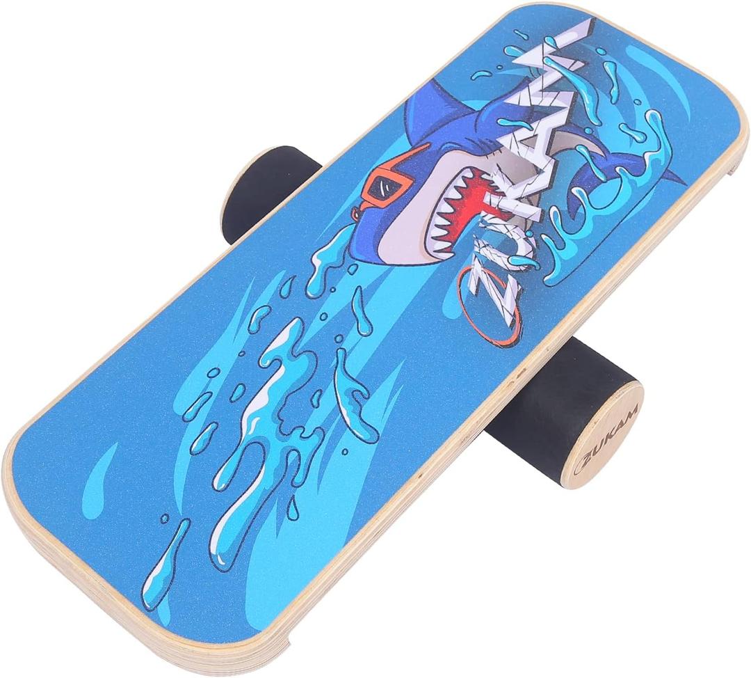 Balance Board Trainer, Wooden Balancing Board with Workout Guide to Exercise and Build Core Stability, Wobble Board for Skateboard, Hockey, Snowboard & Surf Training