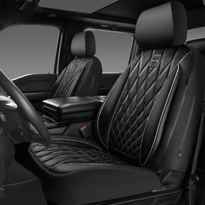 CAR PASS Piping Luxury Leather Two Front Car Seat Covers,Silver Glitter Waterproof Seat Cover Compatible with Front Seat Armrests,Universal Fit for Suvs,Vans,Trucks,Airbag Compatible(Black and Silver)