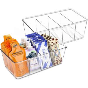 Batoto Pantry Organization and Storage Bins, Refrigerator Organizer Bins  Clear, Kitchen Organization and Storage with Dividers (2 Pack) (Medium-sized, lucency)