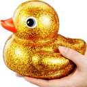 Honoson 6.89 Inch Giant Glitter Rubber Duck Big Glitter Rubber Duck Large Sparkly Duckling Bath Toy with Squeaky Sound for Summer Baby Shower Birthday Party Favor Gift(Gold)