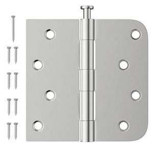 Luxbaro 6 Pack Brushed Nickel Door Hinges 4 Inch, Exterior Door Hinges with Square & 5/8" Radius, Removable Pin, Perfect for Heavy-Duty Front & Back Door, Antirust & No Squeaks