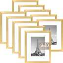 upsimples 8x10 Picture Frame Set of 10, Display Pictures 5x7 with Mat or 8x10 Without, Multi Photo Frames Collage for Wall or Tabletop Display, Gold