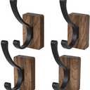 IURRDOP 4 PCS Black Walnut Wood Wall Hooks Adhesive Mounted & Wall Mounted Rustic Decorative Entryway Hooks Mid Century Modern Natural Wooden Pegs for Hanging Coat Clothes Hat Bag Purse and Towel
