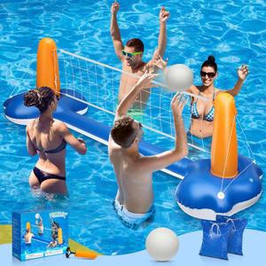 118" Pool Volleyball Set  Inflatable Volleyball Court with 2 Weight Bags, Upgraded PVC Ball & Pump  Fun Pool Games for Adults & Family | Summer Party Gift