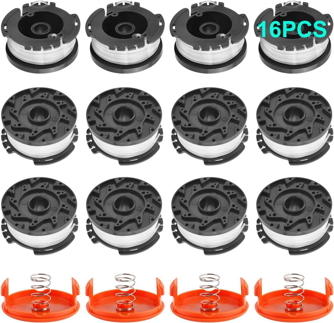 16 Pack Weed Eater String Compatible with Black+Decker, AF-100 0.065" Weed Wacker String Refill 240ft Automatic Feed String Trimmer Replacement Spool Line for Black&Decker(12 Spool+4 Cap+4 Spring)