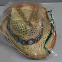 La Vogue Straw Cowboy Hat for Women Men Classic Roll up Brim Fedora Cowgirl Hat with Turquoise Belt (Yellow, M)