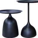 Benkyo Black Nesting Tables Pedestal Coffee Table Set of 2 Nesting Side Tables Round Metal End Table Small Circle Modern Sofa Table for Living RoomBlack