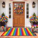 Moucuny Rainbow Pride Day Striped Rug, 2' x 3' Welcome Rug Outdoor Front Porch Door Mat Layering Rustic Washable Doormat for Entryway Farmhouse Decor