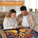 Stained Glass Puzzles for Adults 1000 Pieces - Mosaic Tree of Life Jigsaw Puzzles with Puzzle Glue, Colorful Difficult Jigsaw Puzzles, Challenging and Fun Hard Puzzle for Adults