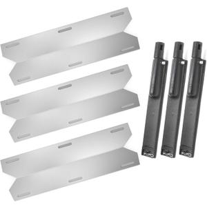 Hongso Gas Grill Stainless Steel Heat Plate Shield and Cast Iron Burner Repair Kit Replacement for Jenn Air 720-0061, 3 Pack