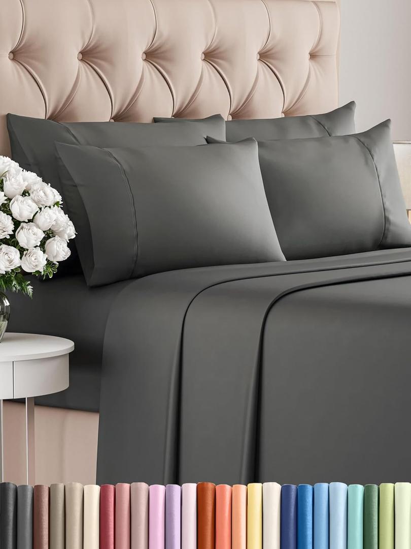 CGK Linens Full 6 Piece Sheet Set - Cooling Sheets for Hot Sleepers - Hotel Luxury Bedding Set with 8-16 Inch Deep Pockets - 1 Flat & 1 Fitted & 4 Pillowcases - Soft, Comfy and Wrinkle Free - Charcoal