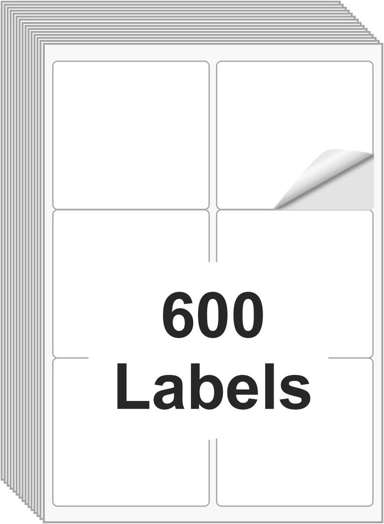[100 Sheets 600 Labels] Shipping Labels 3 1/3"x4" Printable White 6 up Labels for Laser/Inkjet Printers, Mailing FBA Address Label Sticker Paper - Permanent Adhesive Label Blank