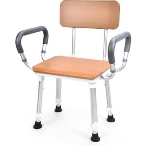 Sangohe Shower Chair for Inside Shower, Shower Chair with Wood Seat Board and Back, Height Adjustable Shower Chair for Elderly and Disabled, 400 lbs Heavy Duty Shower Seat for Seniors, 796D-A