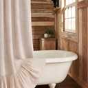 Small Stall 48 Inch Farmhouse Shower Curtain with Ruffle Hem Linen Beige Shower Curtains for Bathroom Country Vintage Rustic Natural Fabric, 48" W x 72" L