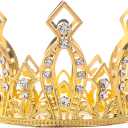 Mini Crown Cake Topper Princess and Prince Crystal Headpiece Tiara Rhinestone Crown Cake Decoration for Wedding Birthday Baby Shower Party Favors (Golden)