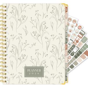 GuassLee 2026 Planner, Weekly and Monthly Planner from January 2026-December 2026, 8.4"x 6.1" Aesthetic Beige Agenda Book with Back Pocket, Stickers, Coated Tabs for School Office Supplies, A5 Size (Yellow)