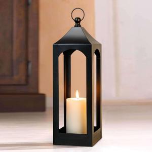 Modern Farmhouse Lantern Decor, Black Metal Decorative Hanging Candle Lanterns Ideal for Home Decor, Parties & Events, 21.2" High (No Glass Panel) (Large)
