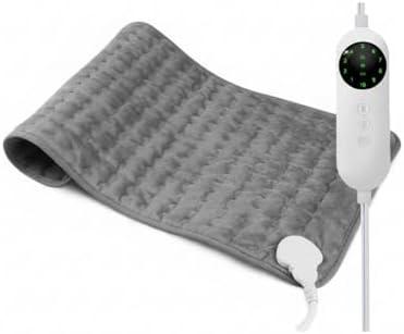 Heating Pad, Electric Heating Pad 24"X12" for Back Neck Shoulder Belly Heating Technology, Ultra-Soft Moist & Dry Therapy Heat Pad with 10 Temperature Settings 3 Timer, Automatic Switch-Off, Grey