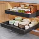 2 Pack Pull Out Cabinet Organizers 16.5" Deep With Raising Pad for Framed Cabinets,Expandable Slide Out Drawers Upgrade 3 Slide Rails,Roll Out Shelves,Adjustable Width 12.1"-20.45" Black