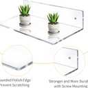 12 Inch L-Shaped Acrylic Floating Shelf Wall Mounted Shelves Invisible 5MM Thick Shelf for Wall Storage Clear Shelves for Makeup Photo Picture Book Record Display 2 Pack