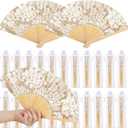 Vercraft 36 Set Wedding Hand Fans for Guests Bulk Vintage Lace Paper Fan Retro Kraft Floral Folding Fans with Organza Bags Thank You Gifts Party Favor for Wedding Ceremony Bridal Shower Bridesmaid