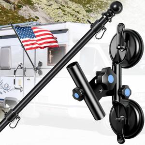 Suction Cup Flag Holder with Flag Pole for RV, RV Flagpole Mount Kit with Angle Adjustable, Quick Flag Pole Mount Kit for Holds Flags,Heavy Duty Flagpole Holder for Camper, Truck, Trailer, Boat