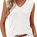 MEROKEETY Womens Summer V Neck Knit Tank Top 2026 Spring Sleeveless Sweater Vest Business Casual Shirt Outfit Fashion Clothes (White, L)