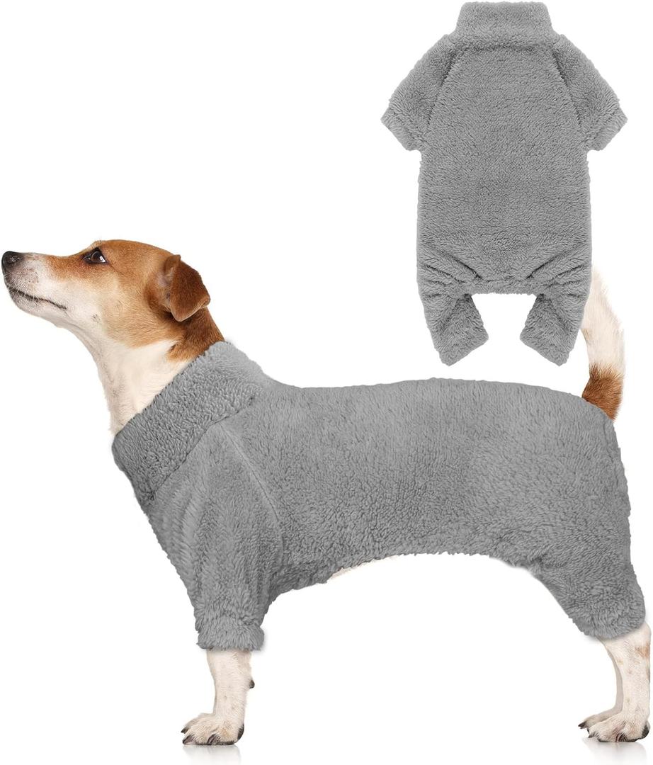 Fuzzy Dog Pajamas Turtleneck Dog Clothes Warm Soft Cozy Lightweight Dog Pjs Dog Sweaters for Large Dogs(Grey-L)
