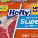Hefty Slider Quart Freezer Bags, 74 Count, Quart Slider Bags for Freezer, Holds Individual Leftovers, Sliced Fruits and Veggies, and More, Writable Label, Secure Zip and Click Closure