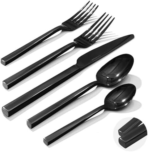 KINGSTONE Black Silverware Set, 40-Piece Flatware Cutlery Set Premium Stainless Steel, Service for 8, for Kitchen, Home, Wedding, Party, Mirror Polished and Dishwasher Safe
