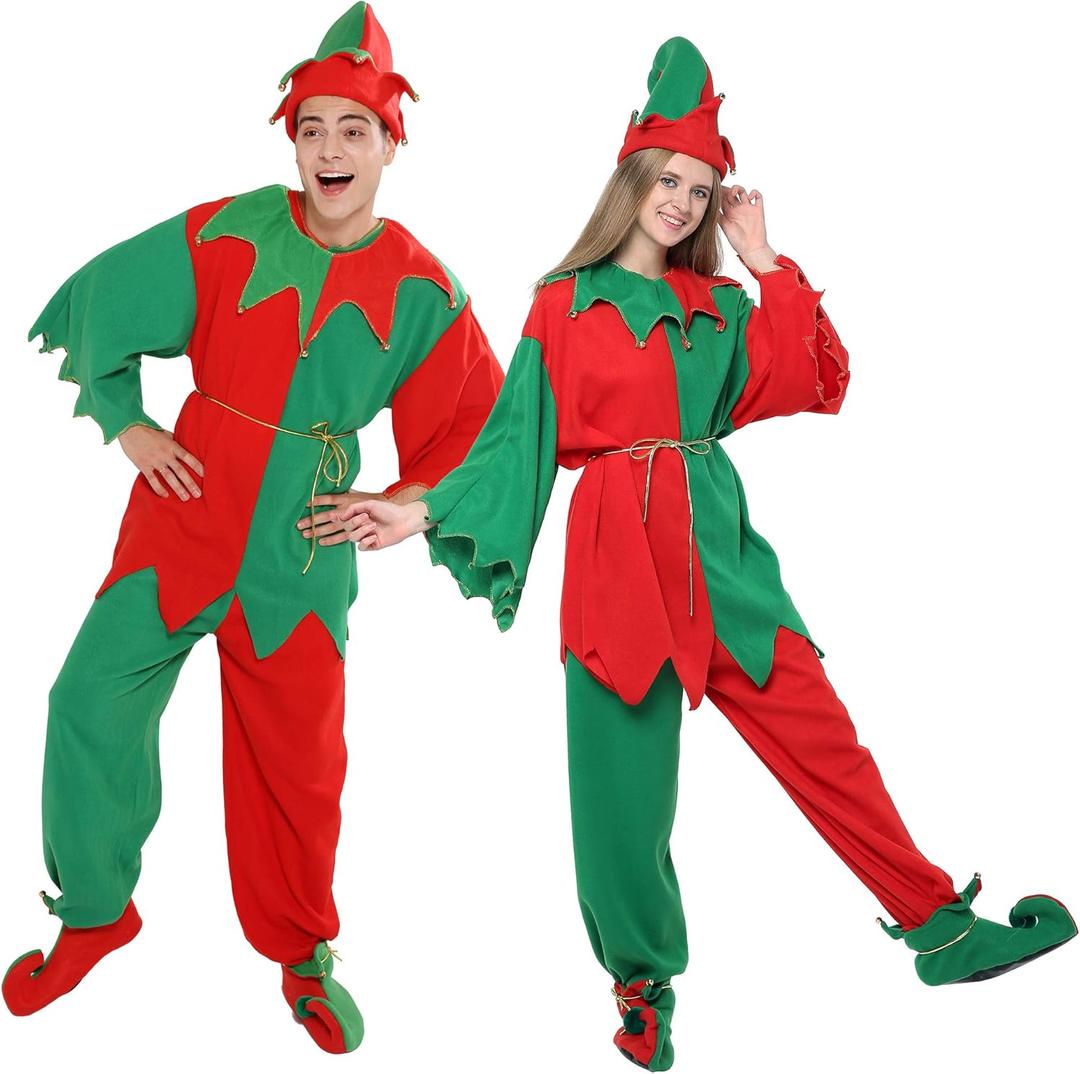FantastCostumes Adult Christmas Elf Costumes Unisex Fancy Dress Santa's Helper (Large)