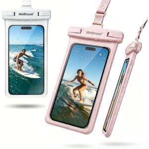 wellhouse Waterproof Phone Pouch, Waterproof Phone Case for iPhone17 16 15 14 13 Pro Max XS Samsung, IPX8 3D Cellphone Dry Bag Beach Essentials (2 Pack -Pink & White7.0, 7 inch)