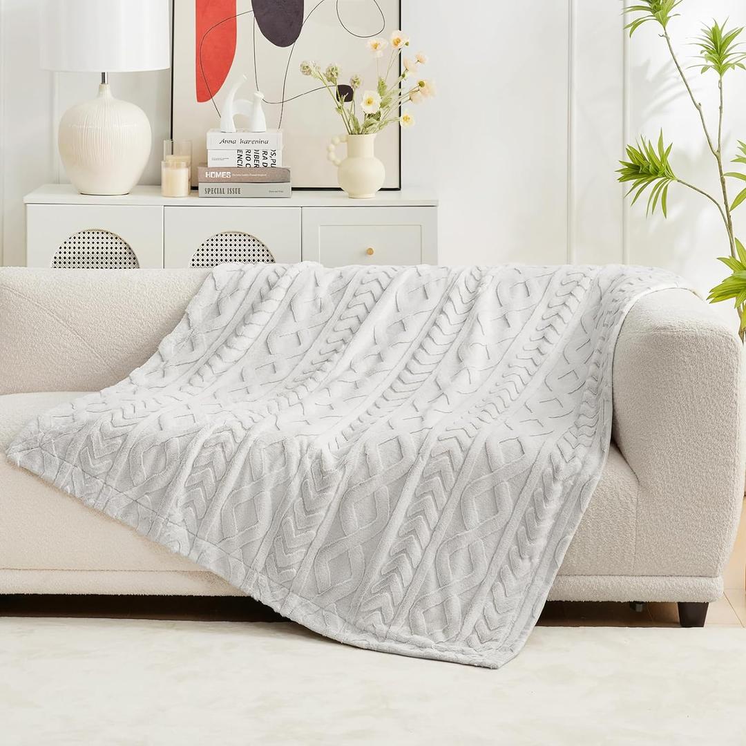 Cozy Bliss Faux Fur Throw Blanket for Couch, Jacquard Fuzzy Plush Soft Thick Winter Throw Blanket for Sofa Bed Living Room Bedroom50"x60" Beige (Throw(50" x 60"), Cable - Beige)