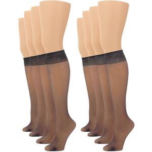 No nonsense Women's Sheer Knee High Value Pack with Comfort Top (Off Black - 8 Pair Pack)
