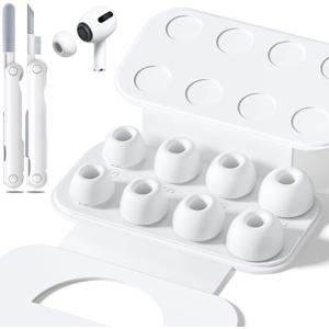 4 Pairs Replacement Ear Tips for AirPods Pro 2nd/1st Generation with Portable Storage Box & Cleaner Pen,Noise Reduction Holewith & Built-in dust Guard Screen,Silicone EarTips(White)