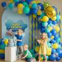 Cartoon Sponge Themed Birthday Party Decorations Kit - Blue and Yellow Balloon Arch Garland with Backdrop, Pineapple Foil Balloons - Under the Sea Party Supplies for Boys and Girls Birthday Decor