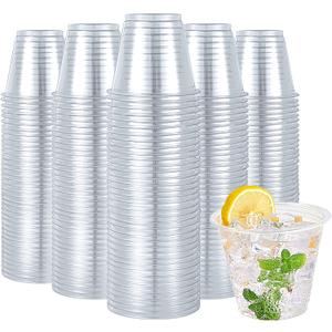 Turbo Bee 600 Pack 9 oz Clear Plastic Cups, Disposable Reusable Tumblers Crystal Clear PET Cups for Wedding, Thanksgiving, Halloween, Christmas Party