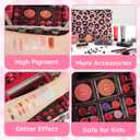 Anpro All-In-One Leopord Double Folding Makeup Kit with Case, Pro Teen Makeup Set, Full Starter Kit with Makeup Brushes, Lipsticks, Eyeshadow Palette, Blushes, Glitter Gel, Ideal Present for Girls