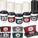 Yungyan 50 Pack 12 oz Christmas Disposable Coffee Cups with Lids and Sleeves Paper Hot Chocolate Cups Cocoa Bar Supplies for Hot Beverage, Tea, Home, Office, Xmas Party, Holiday (Plaid Style)