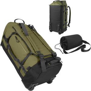 85L 29 Foldable Rolling Backpack with Wheels, Soft-side Travel Duffle Bag with Separate Shoe Compartment, Full Quilted Bottom, Army Green