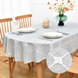 NEWISHER Farmhouse Embroidered Plaid Tablecloth Lattice Fabric Table Cloth Oval Rustic Checkered Table Cover Dining Kitchen Home Decor Party (Grey, 52 x 70 inch)