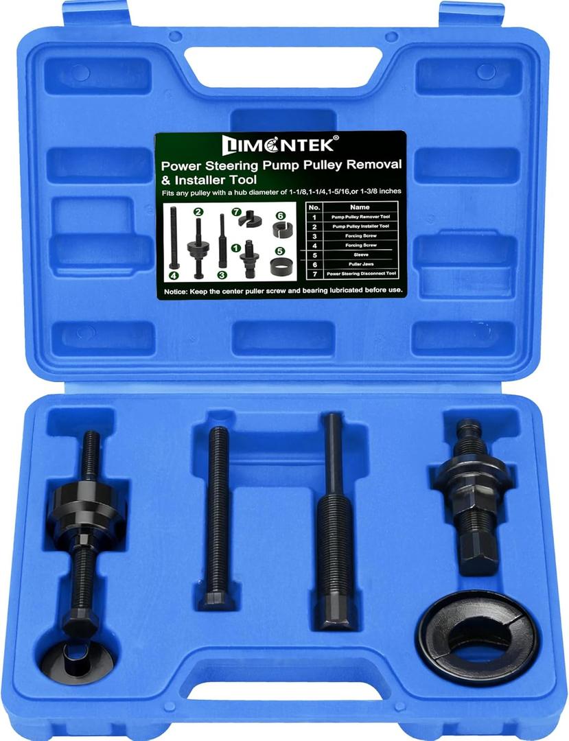 Power Steering Pulley Puller Installer Tool Set, Power Steering Pump Pulley Removal Tool Compatible with Ford, GM, VW and Chrysler Vehicles (blue)