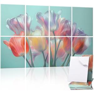 8 Pack Art Acoustic Panels, 48"X32" Self-adhesive Soundproof Wall Panels, Decorative Sound Absorbing Panel, Acoustic Treatment for Studio, Home, Office (Colorful Tulips)