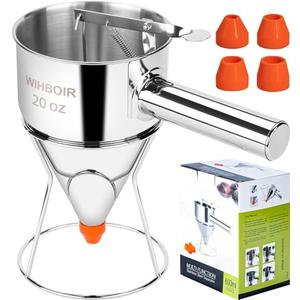 WIHBOIR Stainless Steel Pancake Batter Dispenser with Squeeze Handle and Multi-Nozzle, for Pancakes, Cupcakes, and Baked Goods. 20 oz