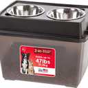 IRIS USA Elevated Dog Bowls, 15" H Raised Bowl for Large Dogs, Airtight Pet Food Storage Holds Up to 47 Lbs, 2 Removable 64 oz Stainless Steel Bowls, at Home or Camping, Smoke/Black