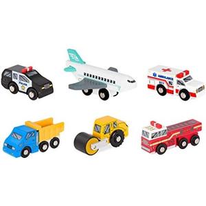 Battat – Miniature Toy Cars – 6 Pieces Wooden Minis – Classic Rescue & Construction Vehicles – Steamroller, Dump Truck – 3+ Years– Wooden Vehicles Set 2